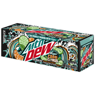 Mtn Dew Baja Zero Sugar Dew Soda Cabo Citrus 12 Fl Oz, 12 Count