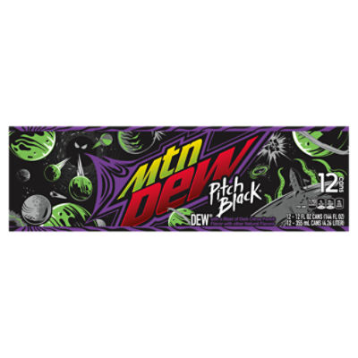 Mtn Dew Pitch Black Soda Dark Citrus Punch 12 Fl Oz 12 Count Cans