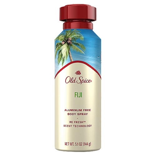 Old Spice Aluminum Free Body Spray for Men, Fiji, 5.1 Oz
Old Spice Fiji Body Spray keeps you smelling great all day. Old Spice aluminum-free body spray fights odor causing bacteria the moment you spray it on. Formulated with Re-Fresh Technology, this fierce odor-fighter leaves you with a fresh lasting scent that is fresher than daydreams. The scent features fresh notes of palm trees, coconuts and lavender. Dare we say, this is one sniffworthy scent. Fiji Body Spray is easy to take on the go, so you can always be ready to smell your best. Check out the entire Old Spice Fresher Collection and smell sniffworthy.

Re Fresh™ Scent Technology for a Lasting Scent