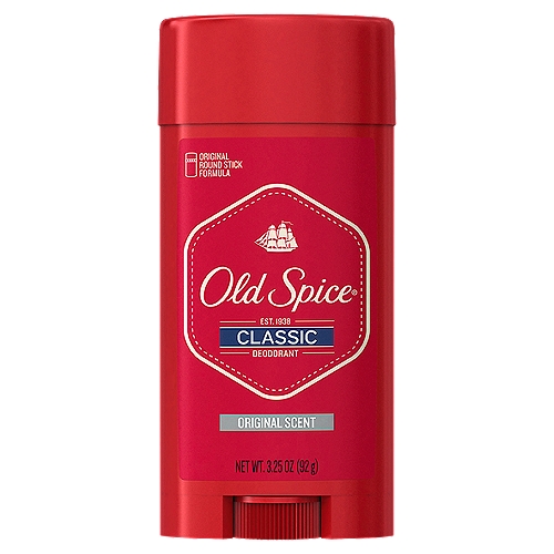 Old Spice Classic Original Scent Deodorant, 3.25 oz
Old Spice Men's Deodorant reduces underarm odor for 24 hours. To use, turn the base to raise the anti-perspirant and wipe armpits for lasting sweat reduction. What's better than smelling like man? I'm so glad you asked, because the only thing better than smelling like a man is smelling like a man who knows how to smell manly. I'm talking about the sophisticated scent of a man who uses Old Spice. Original remembers what it's like to be an upstanding citrus and clove scent, before manscaping was a thing.