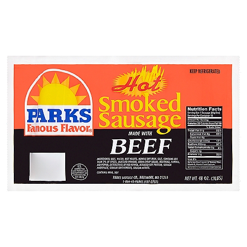Parks Famous Flavor Hot Smoked Beef Sausage, 16 count, 48 oz