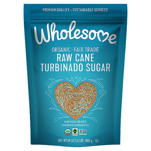 Wholesome Organic Fair Trade Raw Cane Turbinado Sugar, 24 oz
Our Raw Can Sugar is golden-colored with large sparkling crystals and rich taste, making it a crunchy delight. It's harvested using natural, sustainable farming practices handed down from one generation to the next. Whether you're baking, sprinkling or sweetening you'll taste the quality.