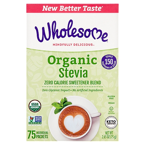 New better taste*n* Compared to Wholesome! Organic Stevia powdered blendnnEach packet as sweet as 2 tsp of sugar
