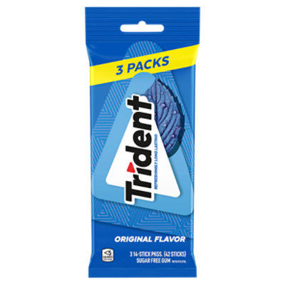 Trident Original Flavor Sugar Free Gum, 3 Packs of 14 Pieces (42 Total Pieces)