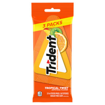 Trident Tropical Twist Sugar Free Gum with Xylitol, 14 count, 42 Each