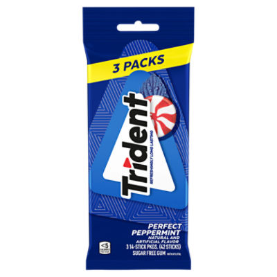Trident Perfect Peppermint Sugar Free Gum, 3 Packs of 14 Pieces (42 Total Pieces), 42 Each