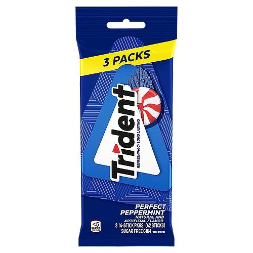 Trident Perfect Peppermint Sugar Free Gum, 3 Packs of 14 Pieces (42 Total Pieces)