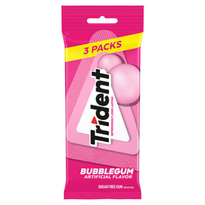 Trident Bubblegum Sugar Free Gum, 14 count, 3 pack