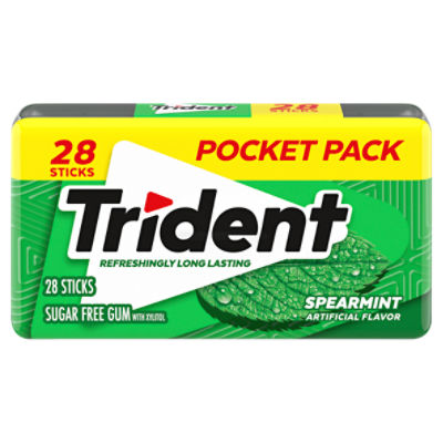 Trident Spearmint Sugar Free Gum with Xylitol Pocket Pack, 28 count
