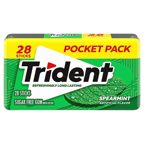 Trident Spearmint Sugar Free Gum with Xylitol Pocket Pack, 28 count
30% Fewer Calories than Sugared Gum. Calorie Content for this Serving Size Has Been Reduced from 6 to 4 Calories.