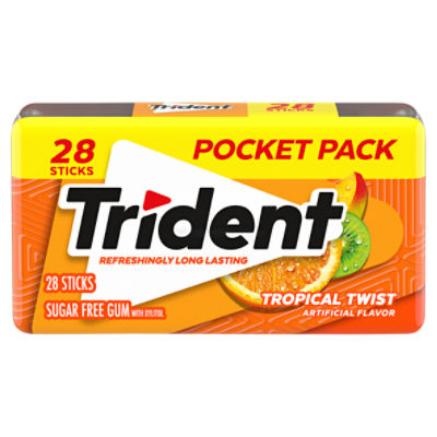 Trident Tropical Twist Sugar Free Gum with Xylitol Pocket Pack, 28 count