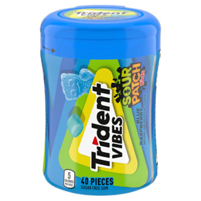 Trident Vibes SOUR PATCH KIDS Blue Raspberry Sugar Free Gum, 40 Piece Bottle