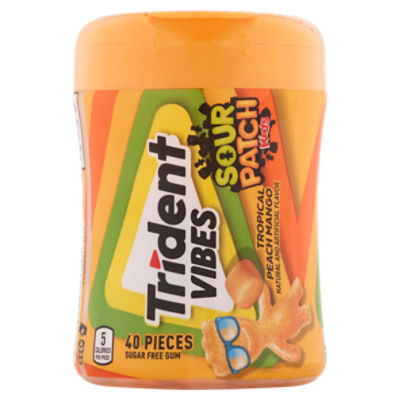 Trident Vibes Sour Patch Kids Tropical Peach Mango Sugar Free Gum, 40 count