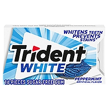 Trident White Peppermint Sugar Free, Gum, 16 Each