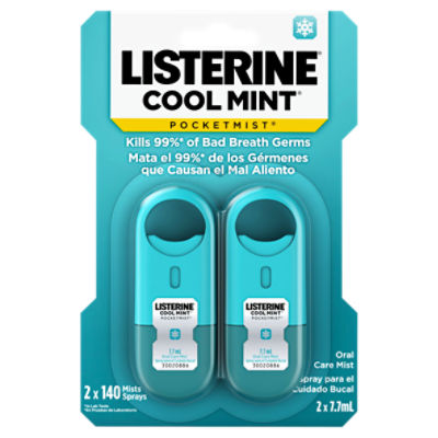 LISTERINE Pocketmist Cool Mint Oral Care Mist Spray, 7.7 ml, 2 count, 0.52 Fluid ounce