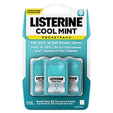 LISTERINE Pocketpaks Cool Mint Breath Strips, 24 count, 3 pack