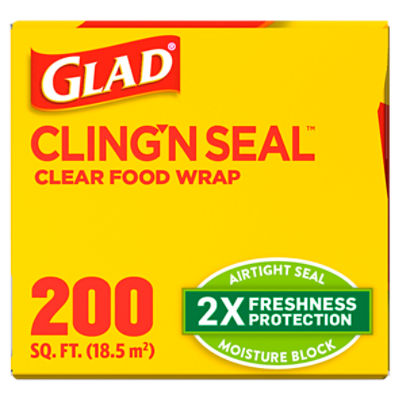 Glad Cling Wrap Plastic Wrap, Clear, 200 Sq Ft, 1 roll