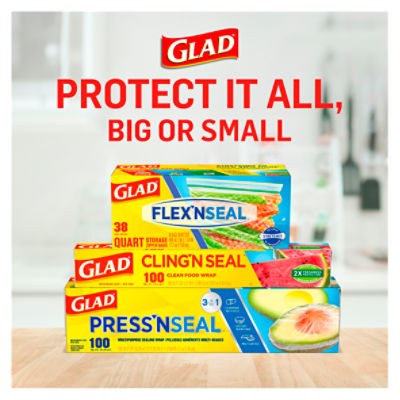 Glad Cling N Seal Plastic Food Wrap, 200 Square Foot Roll, Pack of