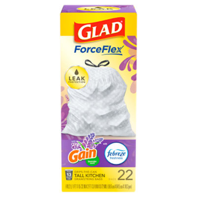 Glad ForceFlex Grips-The-Can Tall Kitchen Drawstring Bags, 22 count