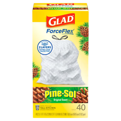 Glad ForceFlex Pine-Sol Original Scent Tall Kitchen Drawstring Bags, 40 count