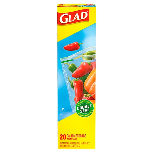 Glad Gallon Storage Zipper Bags, 20 count
BPA-free†
†Product not formulated with BPA (Bisphenol A)