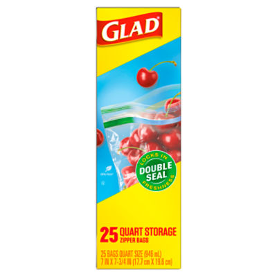 Glad Zipper Storage Bags, Quart Size 25 bags, 1 - Harris Teeter