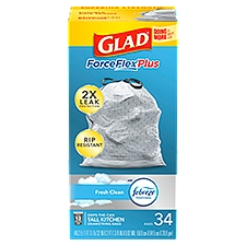 Glad ForceFlexPlus Fresh Clean Tall Kitchen Drawstring Bags, 34 count