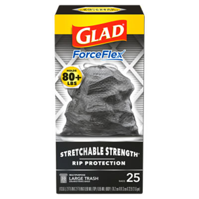 Glad Large Drawstring Trash Bags, ForceFlex 30 Gallon Black Trash Bags, 25 Count