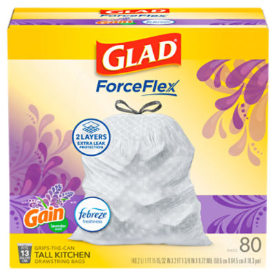 Glad ForceFlex Grips-The-Can Tall Kitchen Drawstring Bags, 80 count