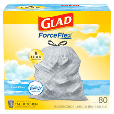 Glad ForceFlex Grips-The-Can Tall Kitchen Drawstring Bags, 80 count