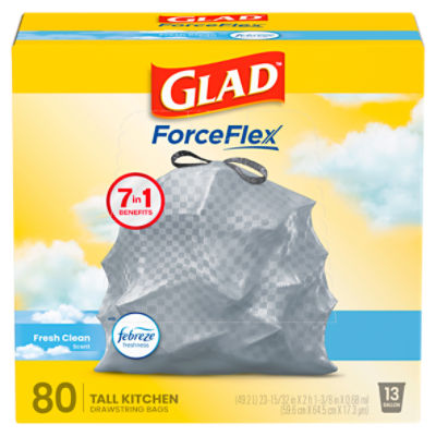 Glad ForceFlex Grips-The-Can Tall Kitchen , Drawstring Bags