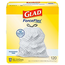 Glad ForceFlex Grips-The-Can Tall Kitchen, Drawstring Bags, 120 Each