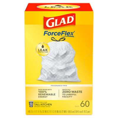 Glad ForceFlex Tall Kitchen Drawstring Trash Bags, 13 Gallon, 60 Count