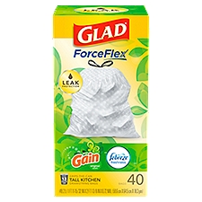 Glad ForceFlex With Gain Original Scent Tall Kitchen, Drawstring Bags, 40 Each