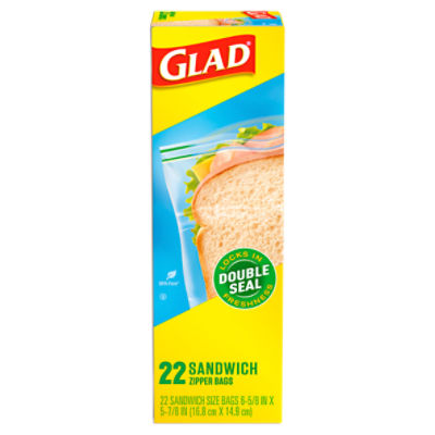 Glad Zipper Food Storage Plastic Bags, Sandwich, 22 Count