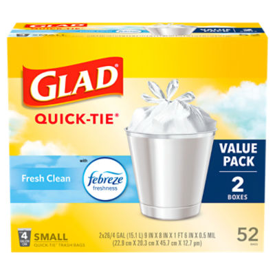 Glad Quick-Tie Fresh Clean Small Trash Bags Value Pack, 2 pack, 52 count