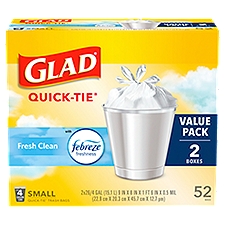 Glad Quick-Tie Fresh Clean Small Trash Bags Value Pack, 2 pack, 52 count, 52 Each
