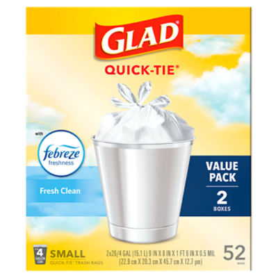 Glad Quick-Tie Fresh Clean Small Trash Bags Value Pack, 52 count