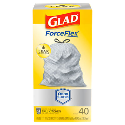 Glad ForceFlex Tall Kitchen Drawstring Trash Bags, 13 Gal, OdorShield, 40 Count