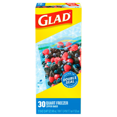 Glad Zipper Freezer Bags, Quart Size, Plastic Bags