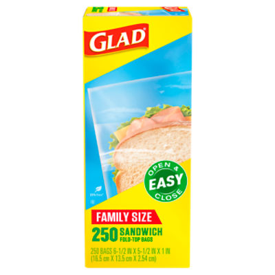 Glad Fold Top Food Storage Plastic Bags, Sandwich, 250 Count