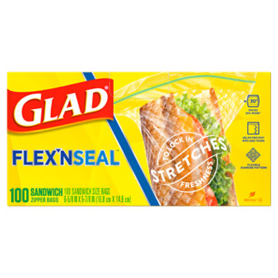 Glad FLEX'NSEAL Zipper Food Storage Sandwich Bags, 100 Count (Pack of 48),  48 pack - Fry's Food Stores