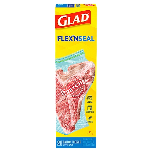 Glad Flex'n Seal Gallon Freezer Zipper Bags, 28 count
Stretches to Holds 30% More*
*Compared to similar sized standard Glad® freezer bags.

Made with Less Plastic†
† vs. similar sized Glad® standard food bags

BPA-free§
§ Product not formulated with BPA (Bisphenal A)