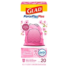 Glad ForceFlex Cherry Blossom Tall Kitchen Drawstring Bags, 20 count