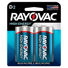 Rayovac High Energy D 1.5V Alkaline, Batteries, 2 Each