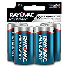 Rayovac High Energy D 1.5V Alkaline, Batteries, 4 Each