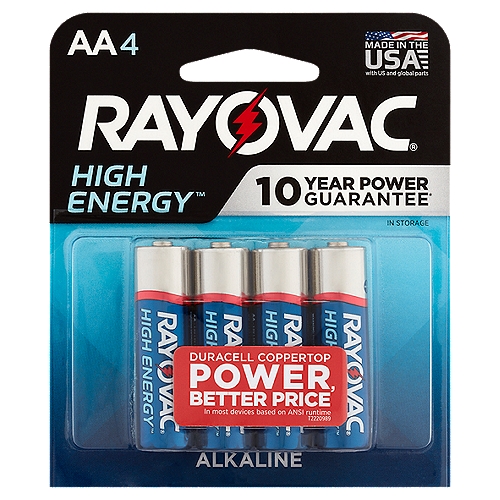 Rayovac High Energy AA 1.5V Alkaline Batteries, 4 count
Duracell Coppertop Power, Better Price
In most devices based on ANSI runtime