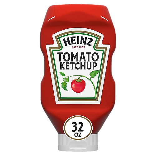 Heinz Tomato Ketchup is made only from sweet, juicy, red ripe tomatoes for the signature thick and rich taste of Americas Favorite Ketchup. Did you know that every tomato in every bottle of Heinz Ketchup is grown from Heinz seeds? Grown not made... One reason why nothing else tastes like Heinz! The thick texture makes our ketchup perfect as a topping or for dipping. It's gluten free and great for those keeping Kosher to fit your preferences. Reach for our ketchup at every cookout to top your favorite burgers, hot dogs and fries. Packed in 32-ounce ketchup bottles for easy sharing, this condiment is your go-to option for gatherings and everyday meals.nn• One 32 oz. bottle of Heinz Tomato Ketchupn• Heinz Tomato Ketchup uses sweet, juicy, red ripe tomatoes for the signature thick and rich taste of America's Favorite Ketchup®.n• Thick & Rich ketchup made from red ripe tomatoesn• This tomato ketchup has a thick and rich texturen• Contains gluten free ketchup to fit your preferencesn• Perfect for sandwiches, burgers and hot dogs or as a dipping sauce for fries and other favorite foodn• America's Favorite Ketchup comes in a squeezable ketchup bottle for convenient dispensing