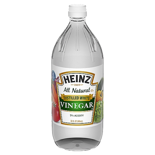 Heinz All Natural Distilled White Vinegar, 32 fl oz
Heinz® Distilled White Vinegar has been the natural choice for food since 1869. With its clean, crisp flavor, it's ideal for your favorite marinade, salads, recipes and more.

Our Distilled White vinegar is made only from corn and crystal-clear water. While all of our corn is grown in America, our tests show no traces of GMO in our finished product.