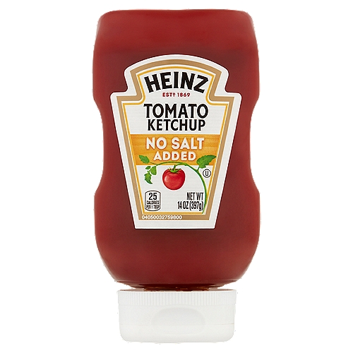 Heinz No Salt Added Tomato Ketchup, 14 oz
The ketchup you love seasoned with AlsoSalt®, a great-tasting salt alternative.
Regular ketchup has 160mg sodium, No Salt Added Ketchup has 5mg sodium.